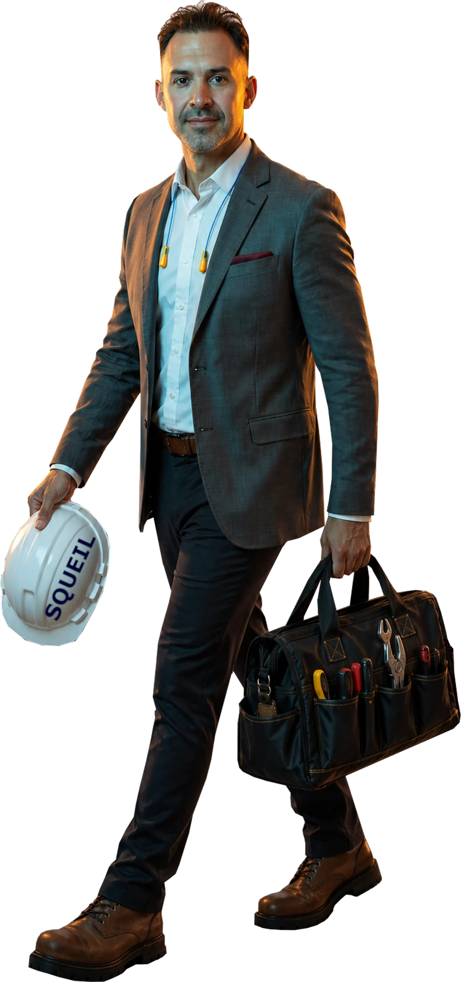 Patrick Roden — AI consultant and developer, Salem Oregon, carrying a hard hat and tool bag